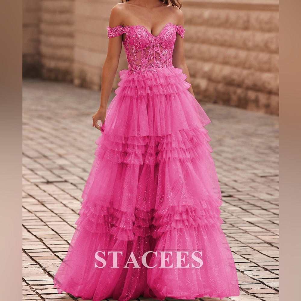 Stacees Tulle Prom Dress - Fuchsia